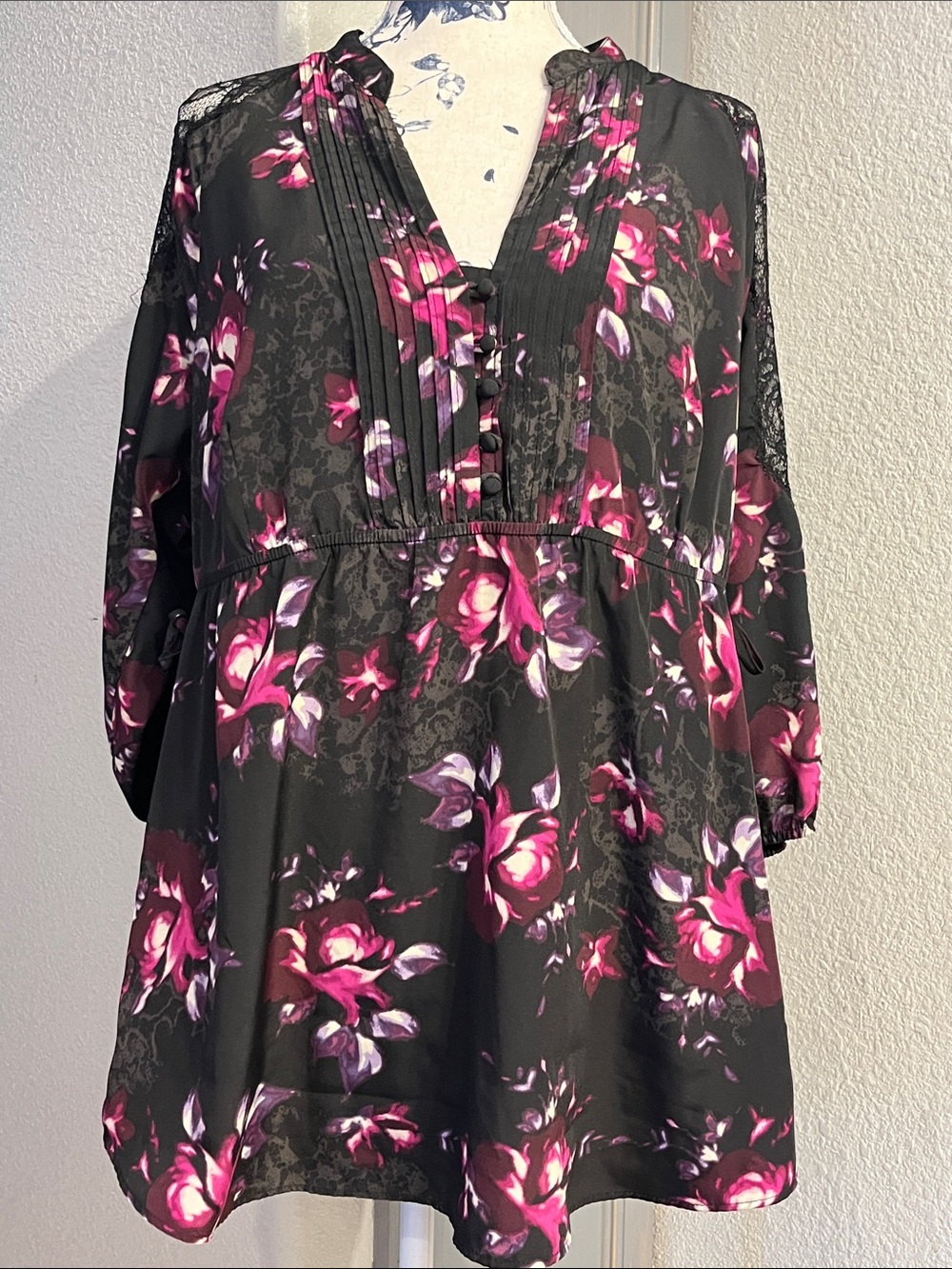 Elle Black Tunic with Pink and Purple Floral Print